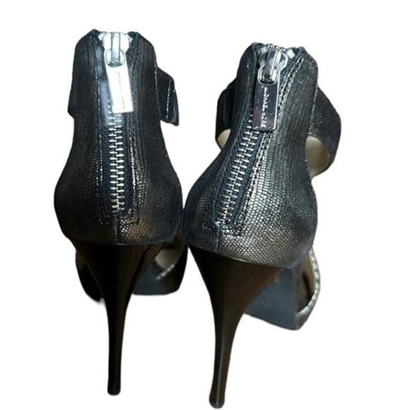 Michael Kors, gunmetal lizard pattern open toe,heel zipper stilettos size 7.5 - Picture 9 of 12